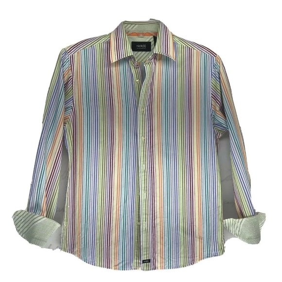 Nick(it)  Rainbow Striped Dress Shirt S Flip Cuff - Picture 1 of 8